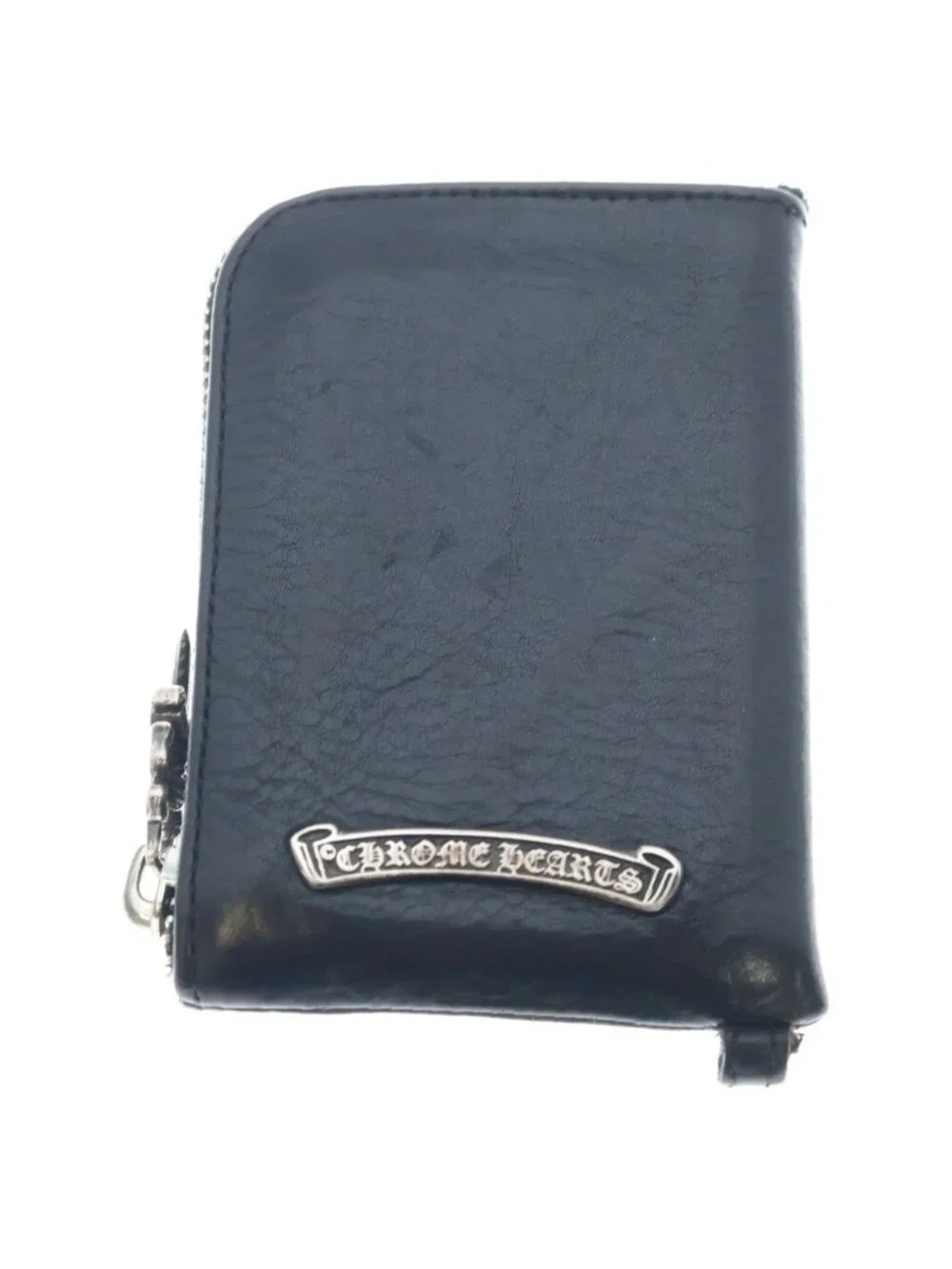 Chrome Hearts Tiny Zip Cross Patch Dagger Zip Leather Coin Purse Compact Wallet